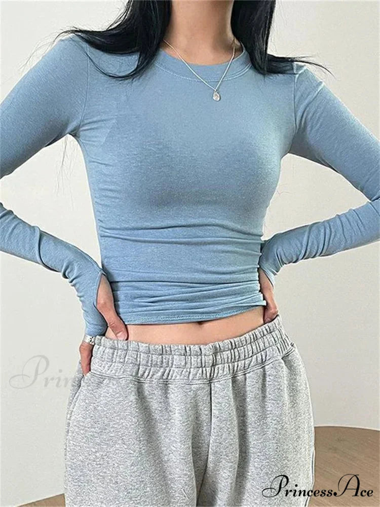 Casual Slim Fit Long Sleeve O-Neck Tops Spring Fall T-shirts