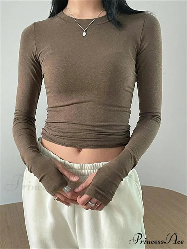 Casual Slim Fit Long Sleeve O-Neck Tops Spring Fall T-shirts