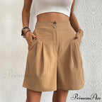 Casual Sport High Waist Pocket Summer Khaki Loose A Lined Wide Leg Short