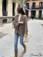 Casual Tassels Patchwork Long Sleeves Lapel Single Breasted Buckle Slim Stylish Coat