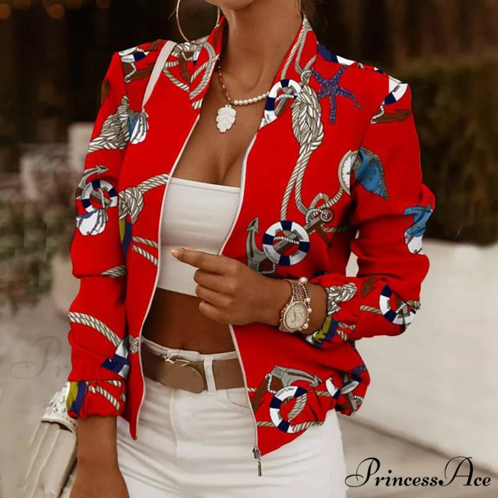 Casual Thin Vintage Print Ladies Coat