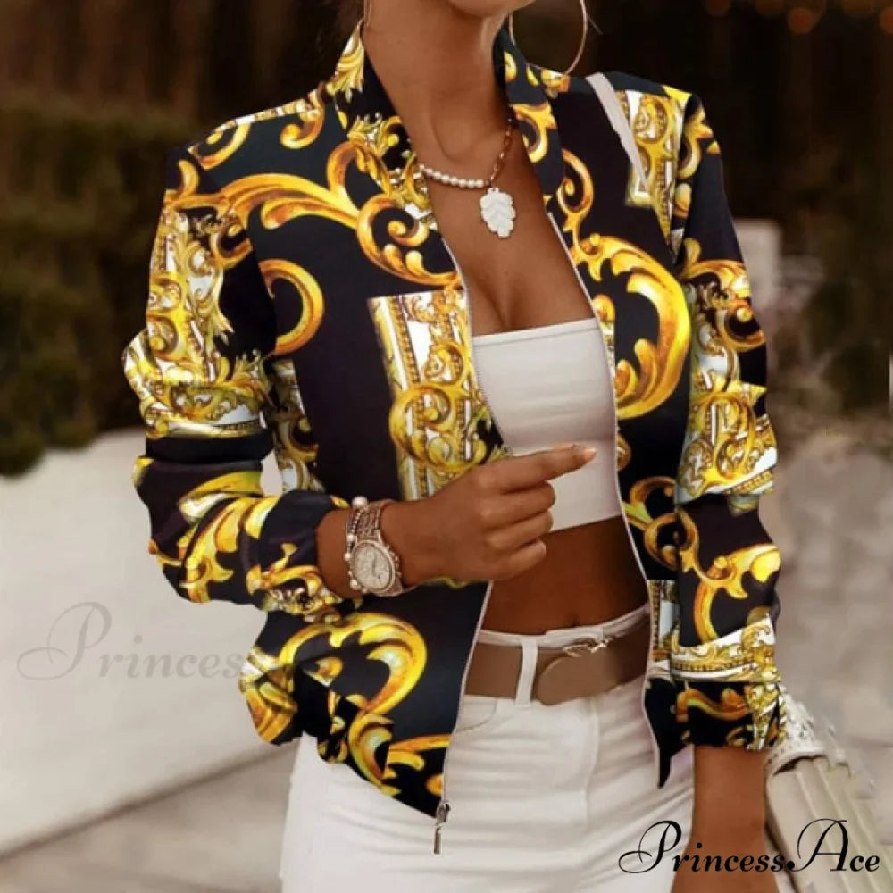 Casual Thin Vintage Print Ladies Coat