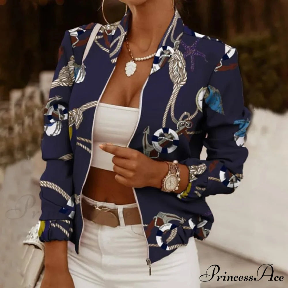 Casual Thin Vintage Print Ladies Coat