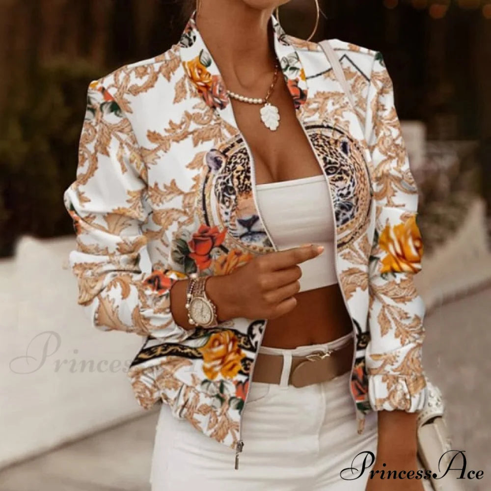 Casual Thin Vintage Print Ladies Coat
