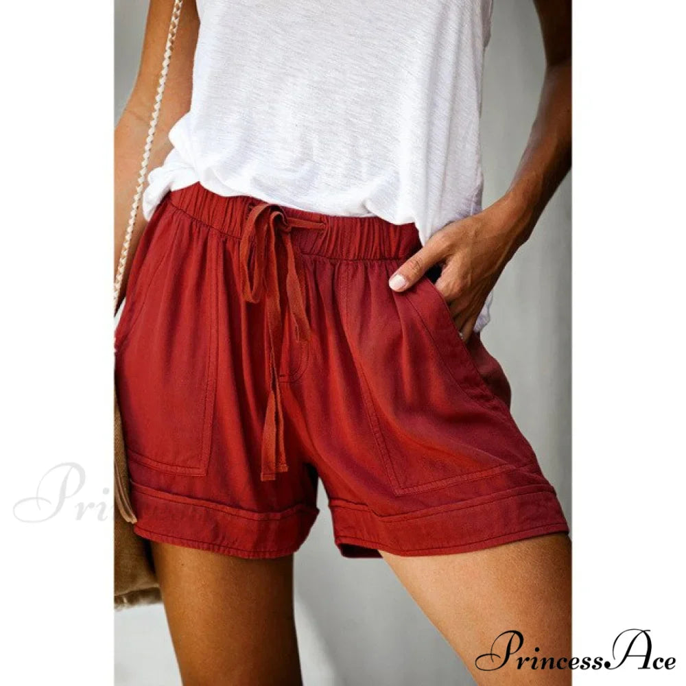 Casual Tie Elastic Waist Plus Size Shorts
