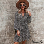 Casual V Neck Button Full Sleeve Dot Mini Dresses