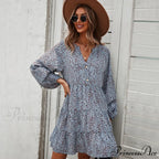 Casual V Neck Button Full Sleeve Dot Mini Dresses