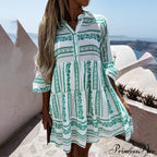 Casual V-neck High Waist Green Mini Dresses