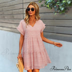 Casual V Neck Ruffles Beach Mini Chiffon Dress