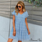 Casual V Neck Ruffles Beach Mini Chiffon Dress