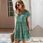 Casual V Neck Ruffles Beach Mini Chiffon Dress