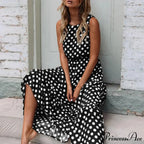 Casual Versatile Sleeveless Round Neck Polka Dot Boho Dress