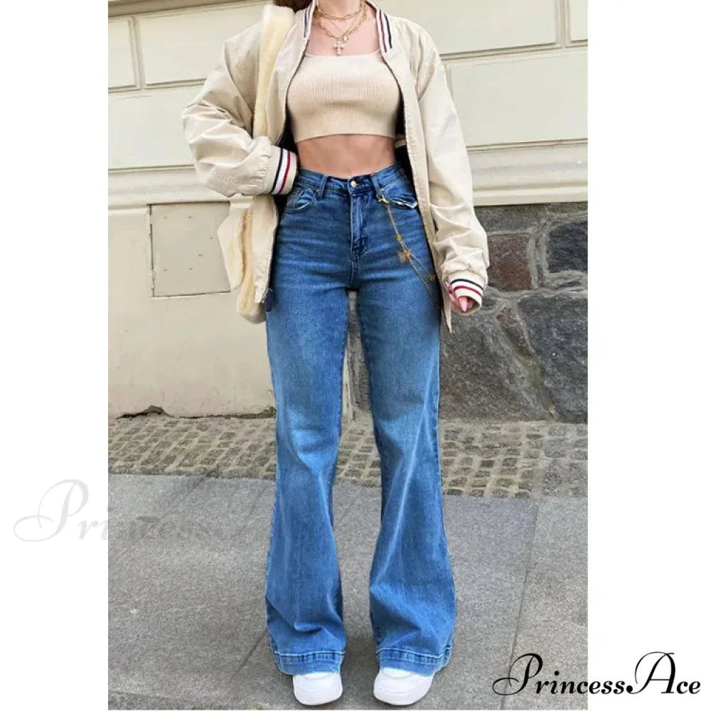 Casual Women's Flare High Waisted for Woman Streetwear Flared Denim 2024 Spring Summer Jean