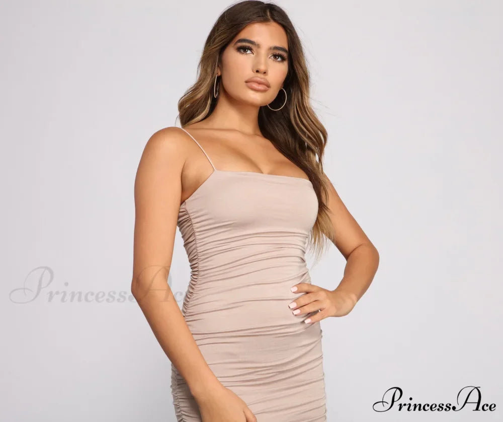 Casually Slay Square Charming Neck Ruched Mini Dress