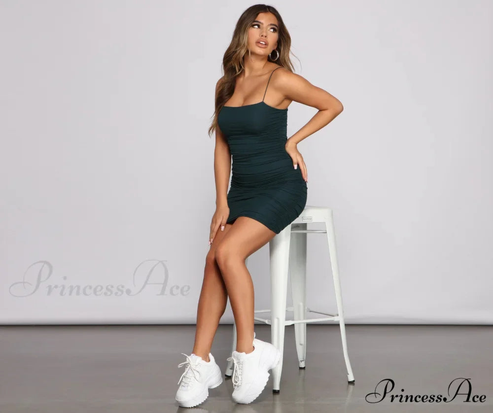 Casually Slay Square Charming Neck Ruched Mini Dress