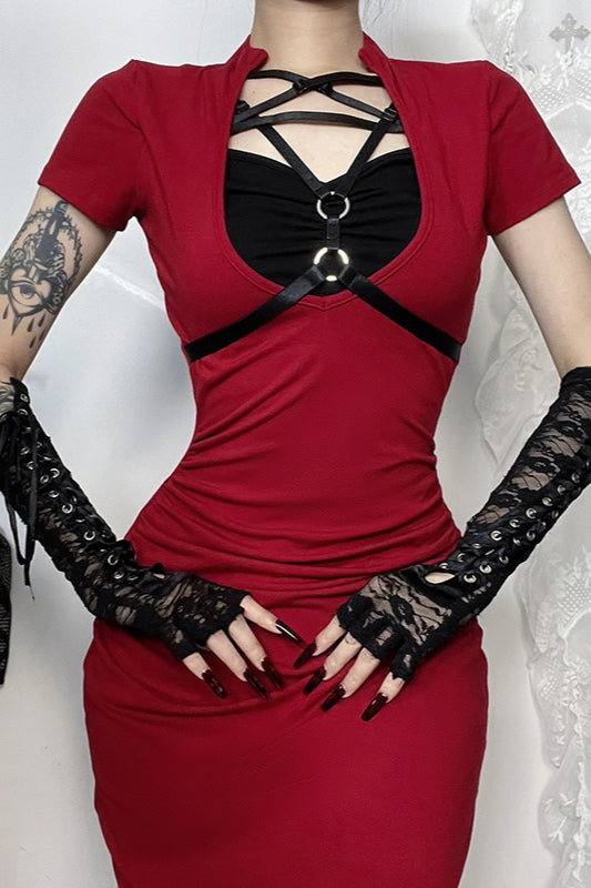 Deep V Tie Bodycon Maxi Dress