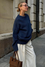 Solid Knit Crew Neck Sweater