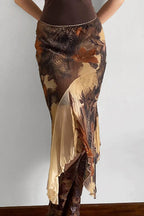 Floral Contrast Asymmetrical Mermaid Midi Skirt