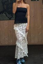 Lace Insert Bodycon Maxi Skirt