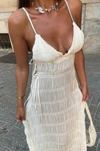 Spaghetti Strap Deep V Boho Dress