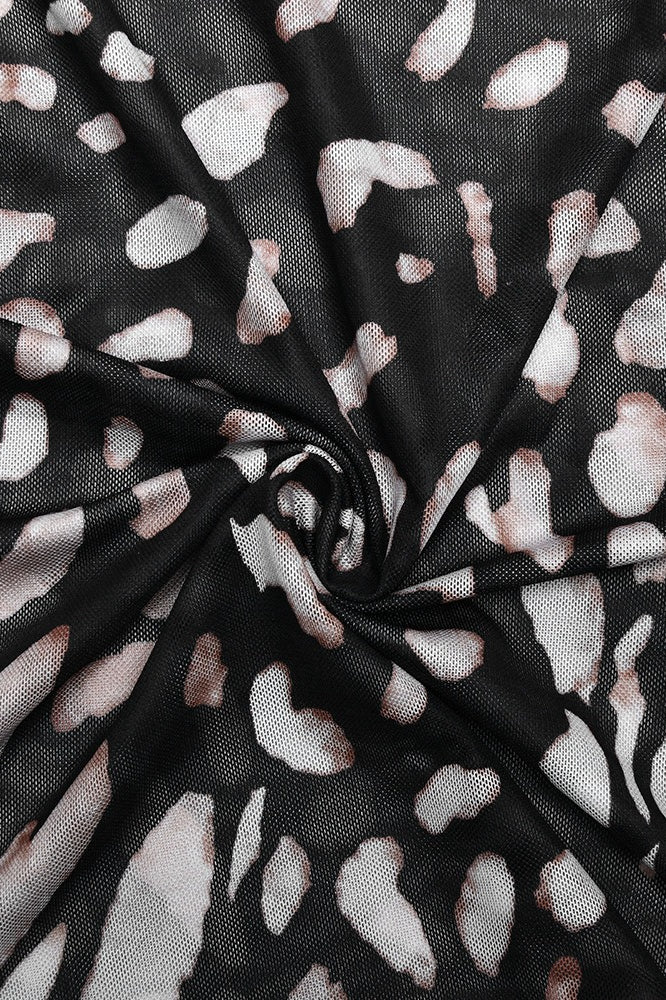 Mesh Turtleneck Leopard Print Bodycon Mini Dress