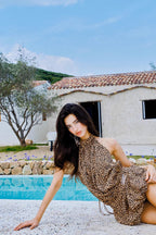 Backless Leopard Print Halter Mini Dress