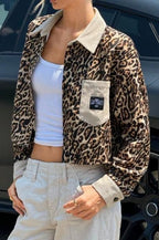 Leopard Print Corduroy Button Coat