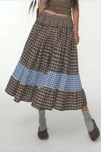 Vintage Plaid Colorblock Maxi Skirt