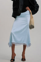 Lace Trim Asymmetric Midi Skirt