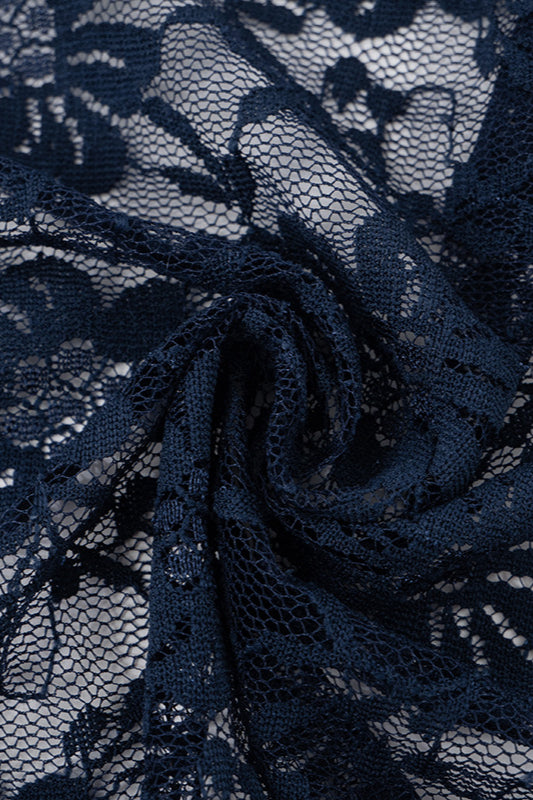 High Neck Lace Sheer Mini Dress