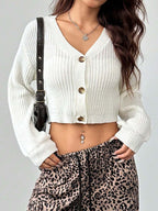 Cropped Button Knit Cardigan