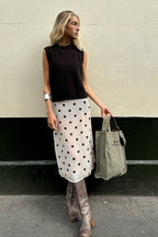 Polka Dot Satin High-Waisted A-Line Skirt