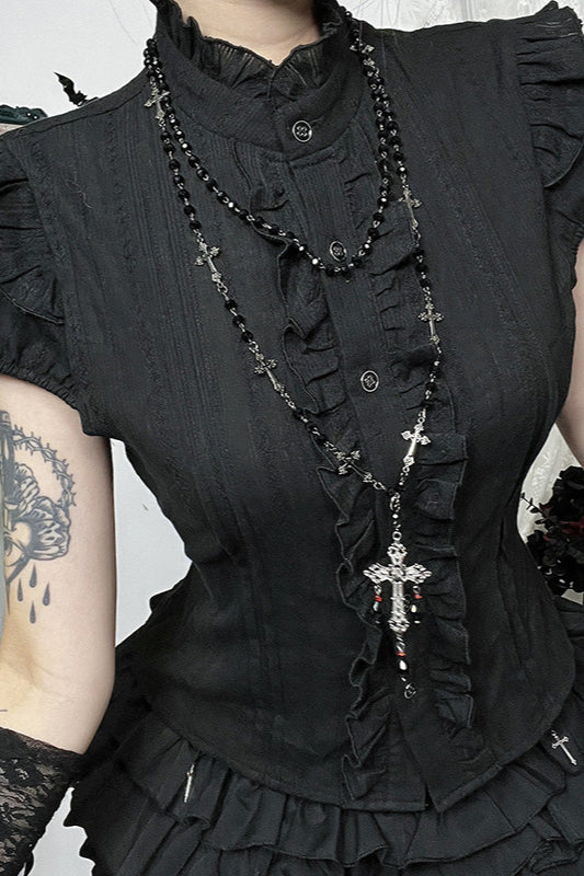 Ruffled Stand Collar Subculture Blouse