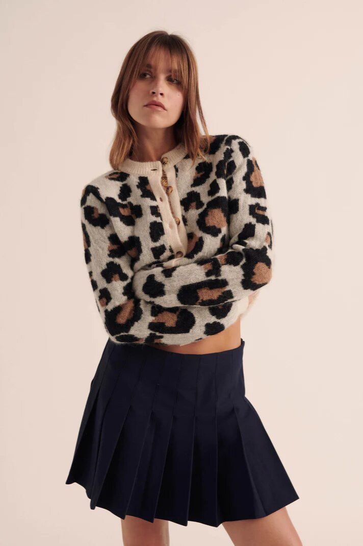 Retro Colorblock Leopard Cardigan