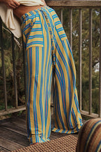 Beach Style Striped Drawstring Wide Leg Pants