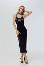 Trendy Dark Style Strappy High Slit Maxi Dress