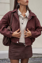 Loose Fit Red-Brown Suede Jacket