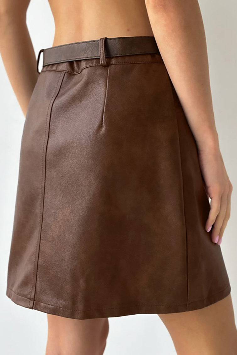 Brown Faux Leather Short Skirt