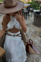 Lace Ruched A-Line Skirt