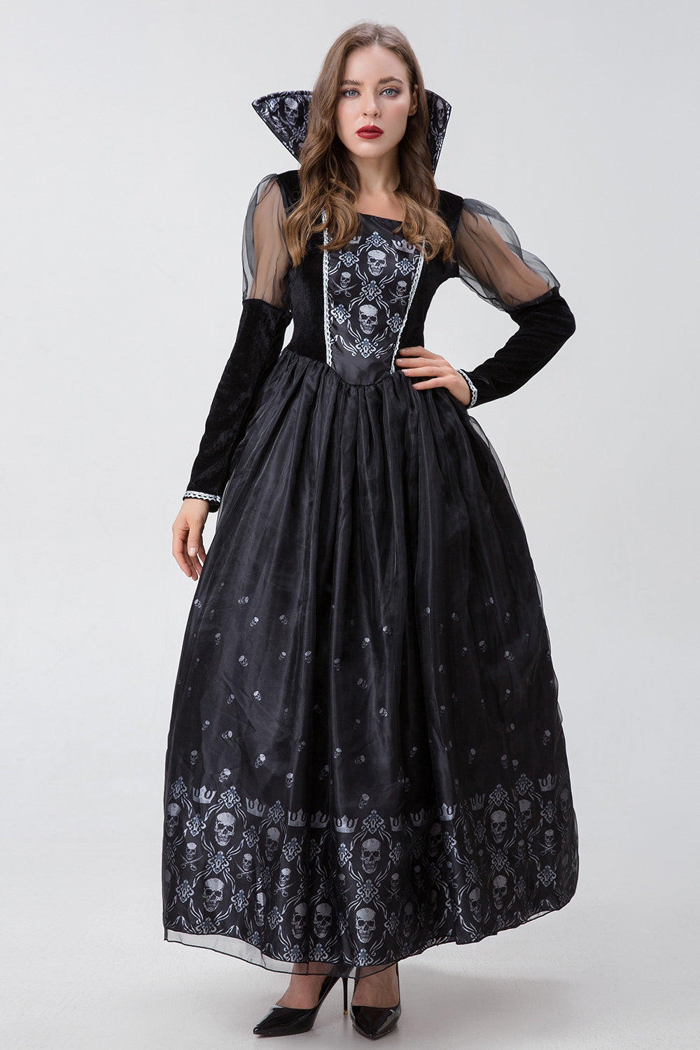 Vampire Witch Skeleton Halloween Cosplay Maxi Dress