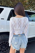 Drawstring Hollow Knit Blouse