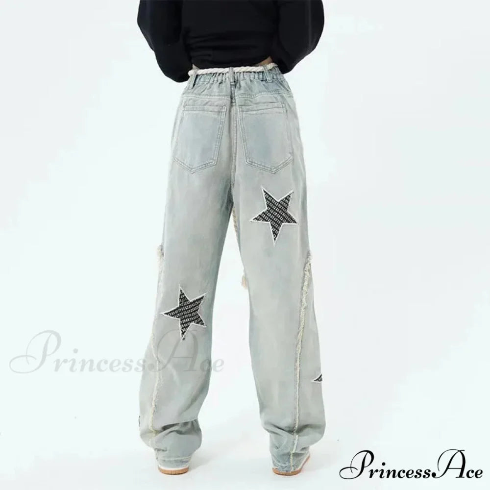 Celestial Stitching High Rise Denim Trousers