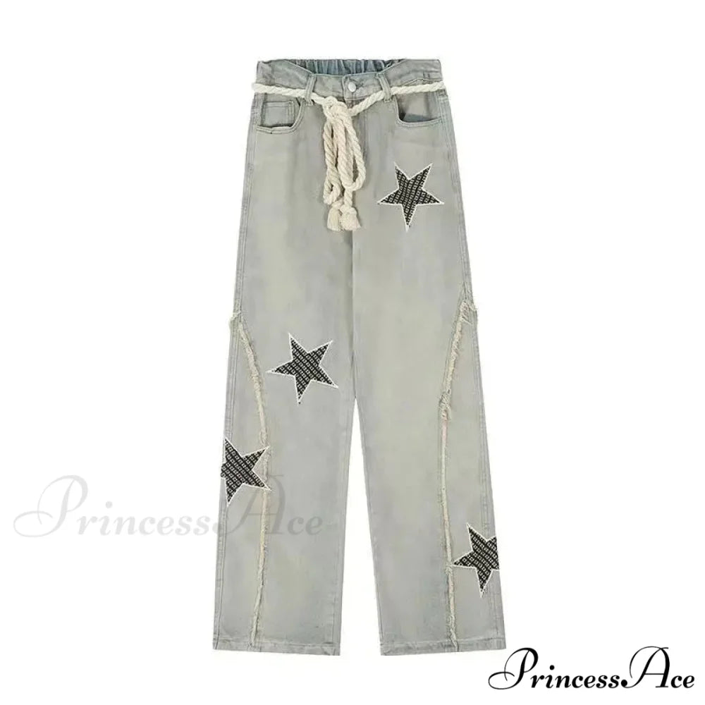 Celestial Stitching High Rise Denim Trousers