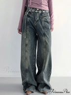 Center Stripe Wide Trendy Leg Jeans Without Belt
