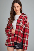 Plaid Stand Collar Button Shirt  Blouse