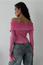 Off Shoulder Zipper Fitted Knit  Blouse
