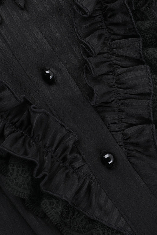 Dark Style Fitted Satin Stripe Blouse