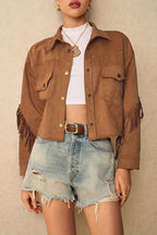 Solid Color Fringe Trim Jacket