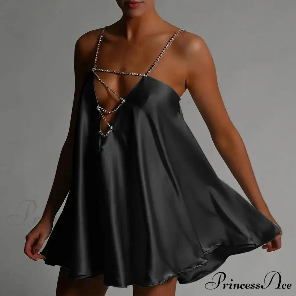 Chain Suspenders Hollow Petite Dress