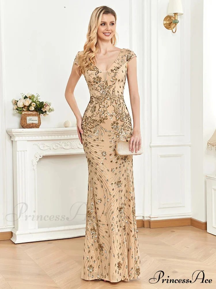 Champagne Sequin Mermaid Party Dress